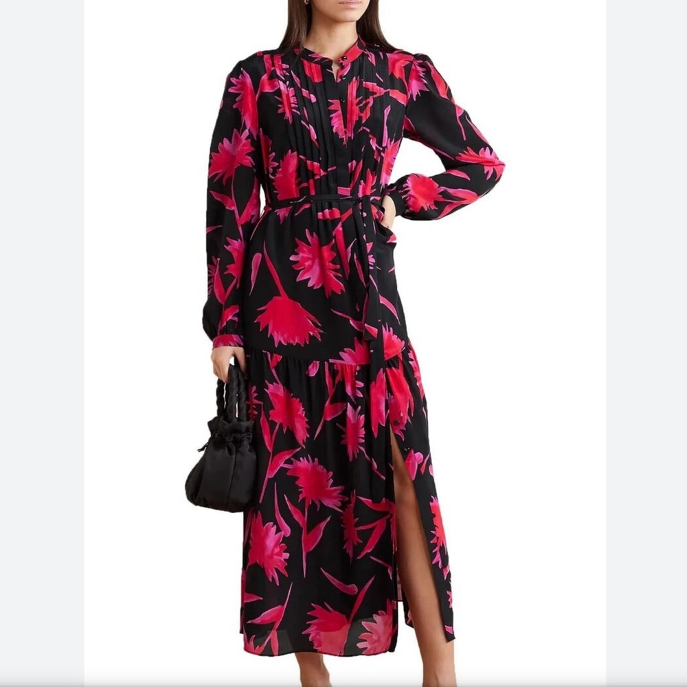 Saloni Remi Carnations Print Silk Midi Dress Sz 4